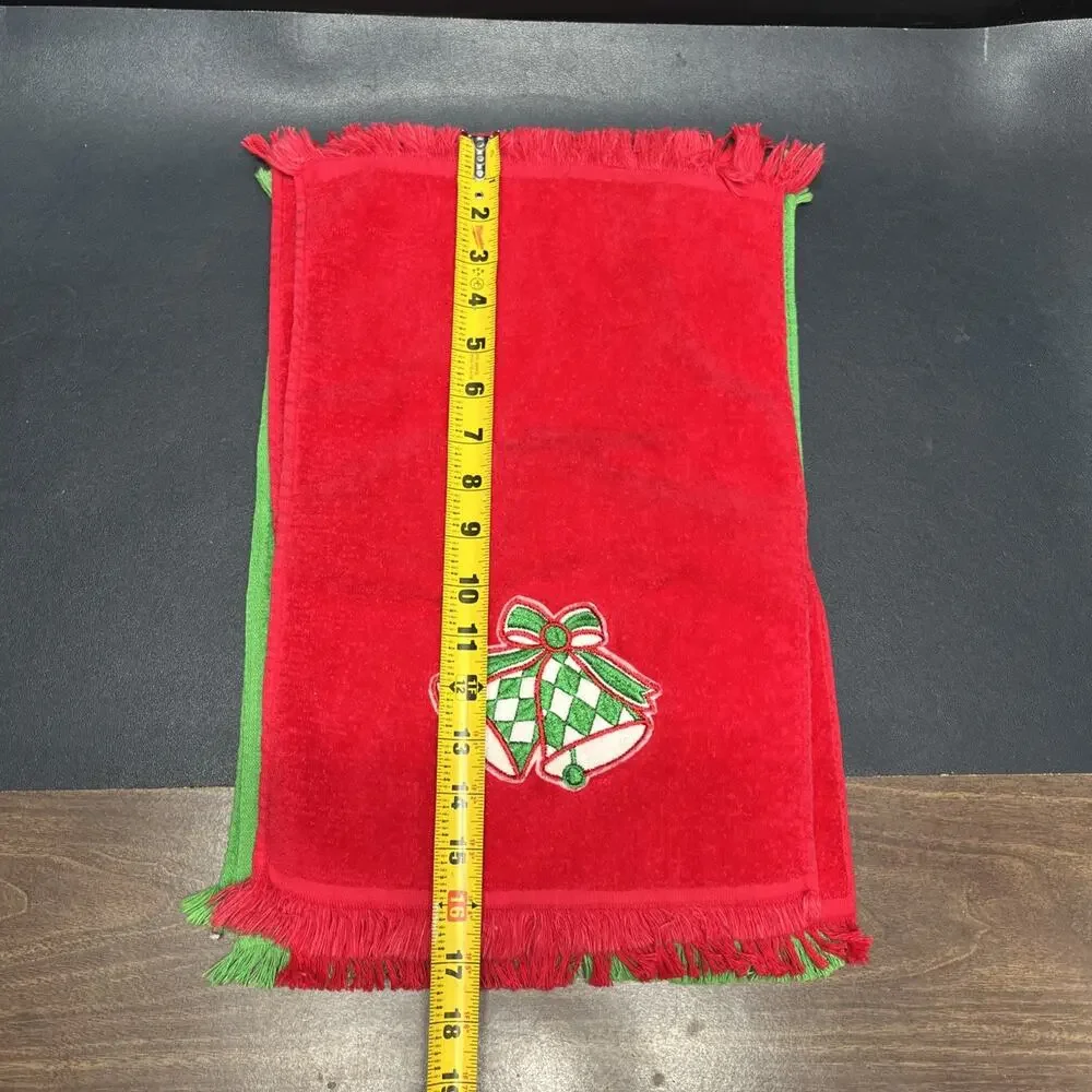 Vtg Christmas Hand Towels Embroidered Santa, Bells, Golden Crown & Cannon USA